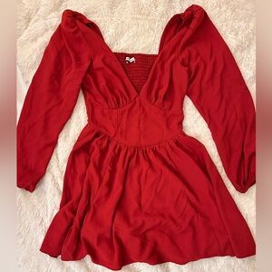 Red Long Sleeve Abercrombie Corset Dress